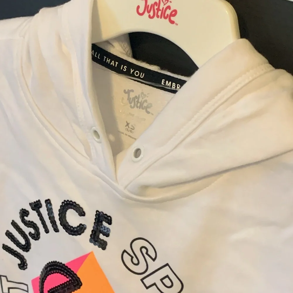 Justice Sport Girls White Short Sleeve Pullover Graphic Hoodie - NWOT